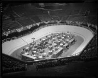 Olympic Auditorium, set up for a six-day bike race, Los Angeles, 1935