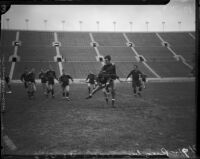 UCLA and USC rugby players compete in a game at the Coliseum, Los Angeles, 1935