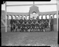 UCLA rugby team photo at the Los Angeles Memorial Coliseum, Los Angeles, 1935
