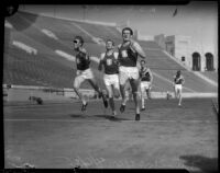 USC and Berkeley track members race at Memorial Coliseum, Los Angeles, 1935