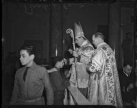 Archbishop John J. Cantwell gives a blessing, Los Angeles, 1935