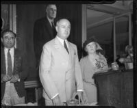 Postmaster General James A. Farley speaks at a convention for the California Federation of Democratic Women's Clubs, Los Angeles, 1935