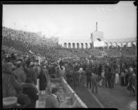 Crowd at the Coliseum for a football match between UCLA and USC, Los Angeles, 1935