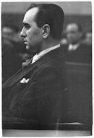 Attorney Milton Cohen, director Busby Berkeley, attorney Stanley Barnes at opening of civil suit against Berkeley, December 26, 1935