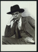 Postcard of Aldous Huxley as a young man with glasses and hat [descriptive]