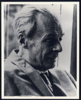 Aldous Huxley close up, from meeting with USC president Dr. Norman Topping [descriptive]