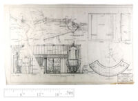Miami Theatre, Florida, plan section, elevation of aquarium, shop entrance, and counter in lounge