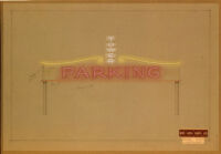 Tower Bowl, San Diego, neon parking sign, ink and pastel on tissue
