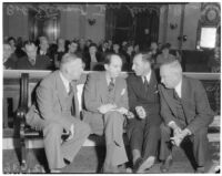 Los Angeles District Attorney Buron Fitts with his defense team at his 1936 perjury trial.