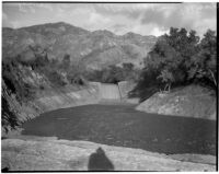 Flood basins above Altadena filled with rainwater.  Circa February 15, 1936.