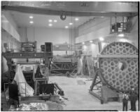 200-inch, 20-ton lens for the future Hale Telescope, after its arrival in Pasadena, CA.  Circa April 10, 1936.