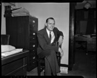 Grand jury member Clifford E. Clinton who is charged with contempt for withholding information about his sources in a vice and gambling investigation, Los Angeles, 1937