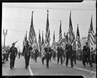Massed colors in the Armistice Day Parade, Los Angeles, November 11, 1937