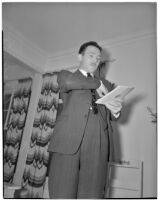Assemblyman Sam Yorty, chairman of the "little Dies committee" at hearings for charges of Communist activity against members of the Los Angeles County S.R.A., Feb. 5, 1940