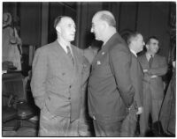 State board of equalization member William G. Bonelli and chief liquor control officer Merle Templeton at the liquor license bribe trial, Oct. 1939 - May 1940