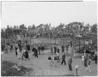 Crowd viewing aftermath of explosion at the Golden State Fireworks and Display Co. plant, Redondo Beach, February 1940