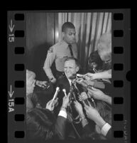 Jack Kirschke talking to journalists at the time of his murder trial, Los Angeles, 1967