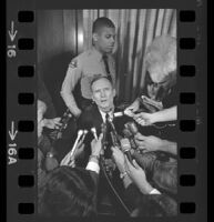 Jack Kirschke talking to journalists at the time of his murder trial, Los Angeles, 1967