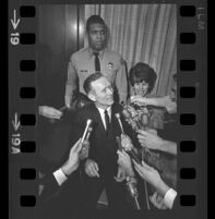 Jack Kirschke talking to journalists at the time of his murder trial, Los Angeles, 1967