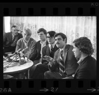 California university student association leaders convene at press conference at UCLA, 1969