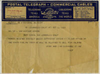 Telegram to the Gordons on the day of the Wall Street crash of 1929 (October 29, 1929)