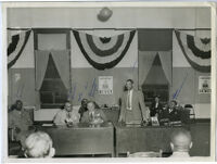 Attorney Ivan Johnson addressing an audience, Los Angeles, 1940s