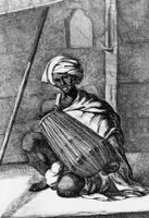 Photo of an engraving of an Indian playing dholak