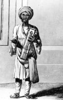 Photo of an engraving of an Indian playing sarinda