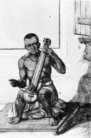 Photo of an engraving of an Indian playing pinaka