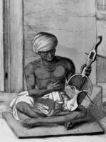 Photo of an engraving of an Indian playing sarangi
