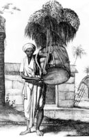 Photo of an engraving of an Indian playing dhak