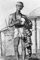 Photo of an engraving of an Indian playing kara, or karrar, or jhaijhara