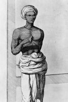 Photo of an engraving of an Indian playing jhanjk or jharjhari