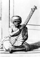Photo of an engraving of an Indian playing tambura
