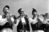Line of dancers from Macedonia in Yugoslavia