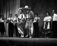 Mexican dancers and UCLA mariachi band 1963 or 1964 - Ballet Folclórico of the University of Guadalajara's Escuela de Artes Plásticas