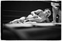 Wrestling heavyweights Gus Sonnenberg and Baptiste Paul grappling at the Olympic, Los Angeles, 1937