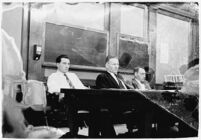 Albert Dyer with his lawyers William Neeley and Ellery Cuff in court, Los Angeles, 1937