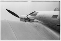 Close-up view of Tupolev ANT-25 aircraft flown from Moscow to San Jacinto, CA, breaking the world record for long-distance flight.  July 14, 1937.