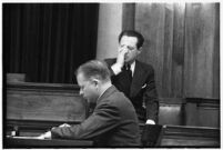 Accused murderer Paul A. Wright on the witness stand, Los Angeles, 1938