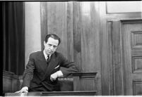 Accused murderer Paul A. Wright on the witness stand, Los Angeles, 1938