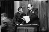 Accused murderer Paul A. Wright being questioned in court, Los Angeles, 1938
