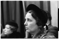 Mrs. Edith V. Gale, a juror on the murder trial of Paul A. Wright, Los Angeles, 1938