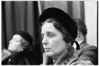 Mrs. Edith V. Gale, a juror on the murder trial of Paul A. Wright, Los Angeles, 1938