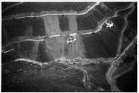 Aerial view of flood devastation in the hills of North Hollywood, Los Angeles, 1938