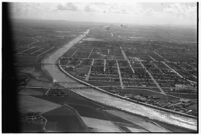 Aerial view of Los Angeles River after a major flood, Los Angeles, 1938