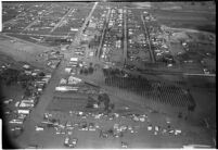 Aerial view of flooded neighborhoods and crops in North Hollywood, Los Angeles, 1938