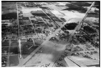 Aerial view of flooded homes in North Hollywood, Los Angeles, 1938