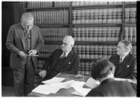 Former F.B.I. chief Joseph E. P. Dunn with attorneys Otto Christensen and Alfred MacDonald, Los Angeles, 1938
