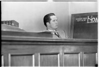 Thomas W. Warner Jr. testifies in his suit against Pearl Antibus, Los Angeles, 1938